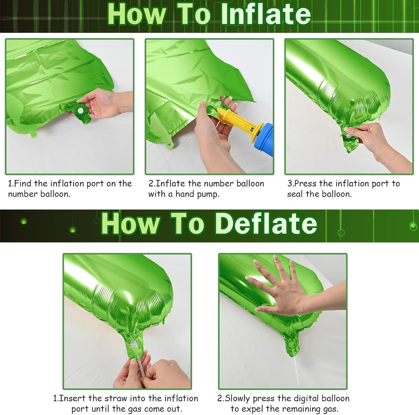 Skiennix Giant Number 7 Balloon - Self-Inflating Foil Helium Decoration for 7th Birthday Party | Green