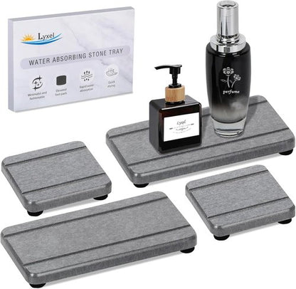4PCS Skiennix Stone Drying Trays - Water Absorbing Diatomaceous Earth Soap Dish & Coaster Set