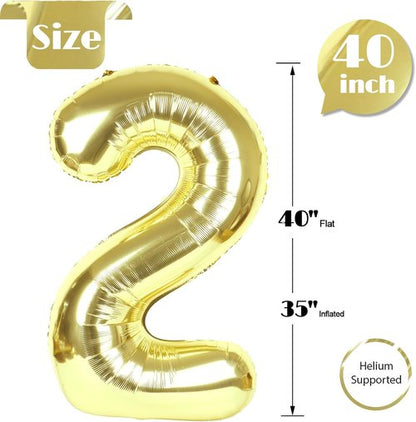 Light Gold Number 2 Balloon - 40 Inch 2nd Birthday Decoration for Toddlers | Sparkling Party Decor