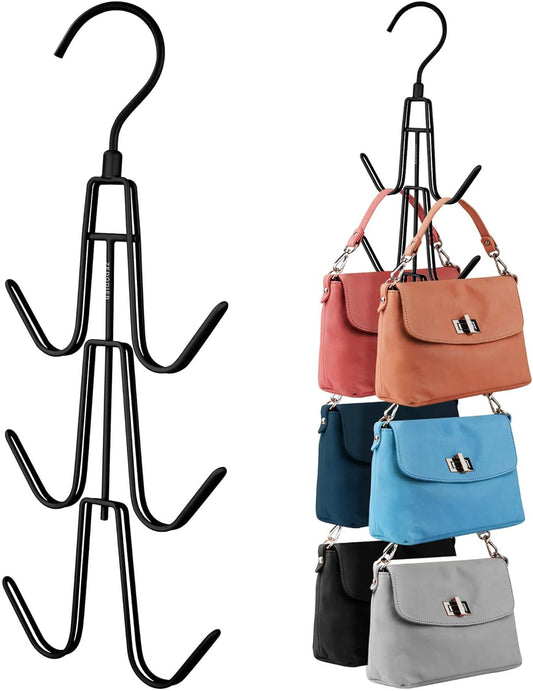ZEDODIER Purse Organizer - Heavy-Duty Hanging Hanger Holds Up to 12 Purses | Black, Space-Saving Design