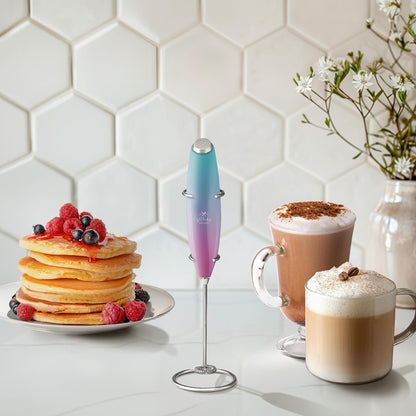 Zulay Kitchen Milk Frother Wand - Ultra-Fast Handheld Drink Mixer with 4 AA Batteries - Pink Spritz