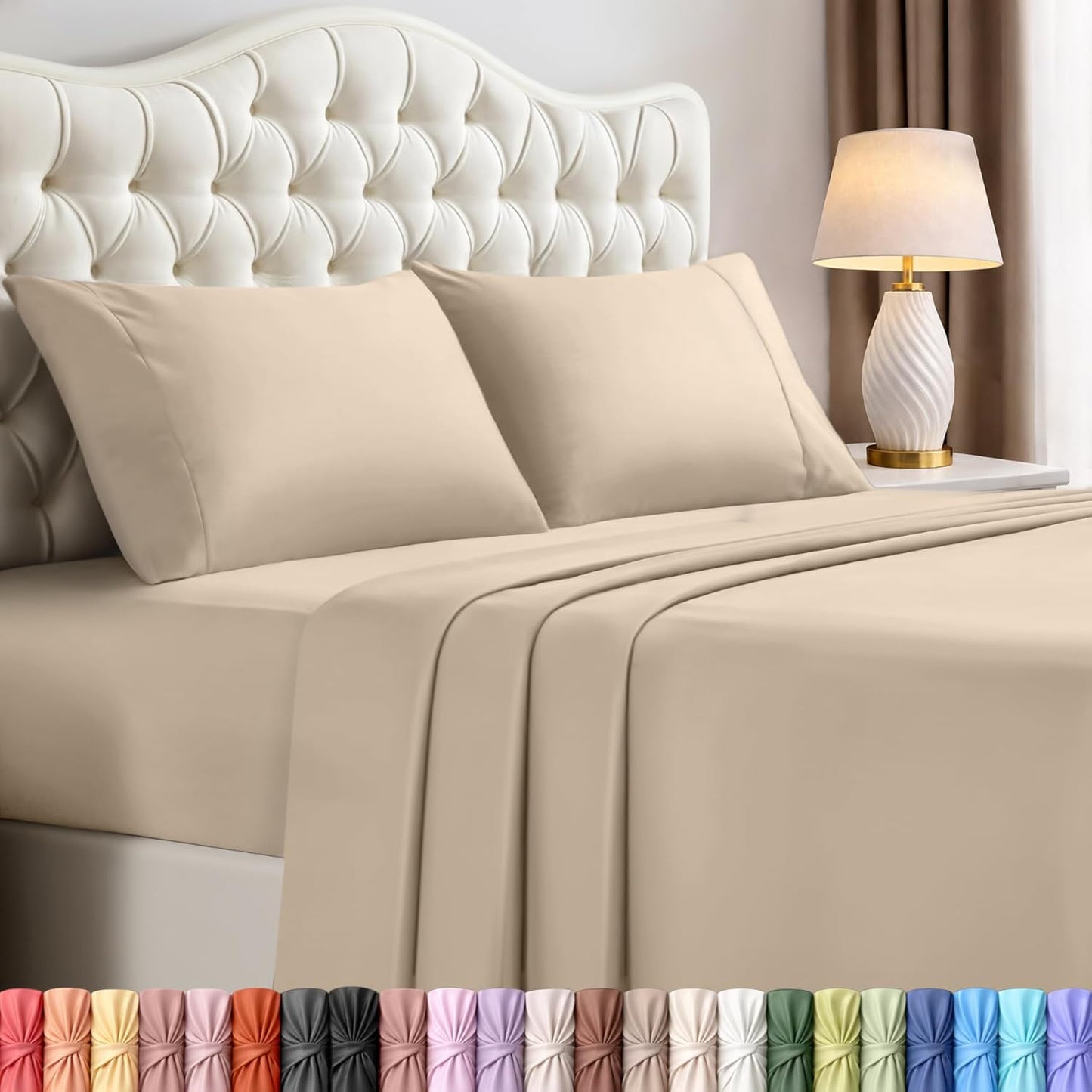Utopia Bedding Queen Size Sheet Set - Soft, Breathable Microfiber | 4-Piece in Sand, Oeko-Tex Certified