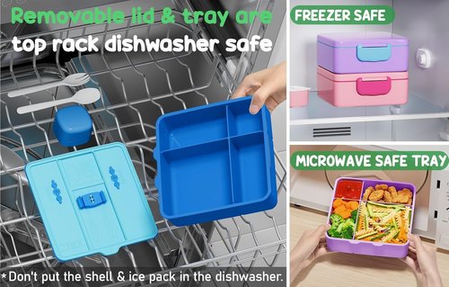 Fimibuke Bento Box - Leak-Proof Lunch Container with Ice Pack | BPA-Free, 4 Compartments, Dishwasher Safe