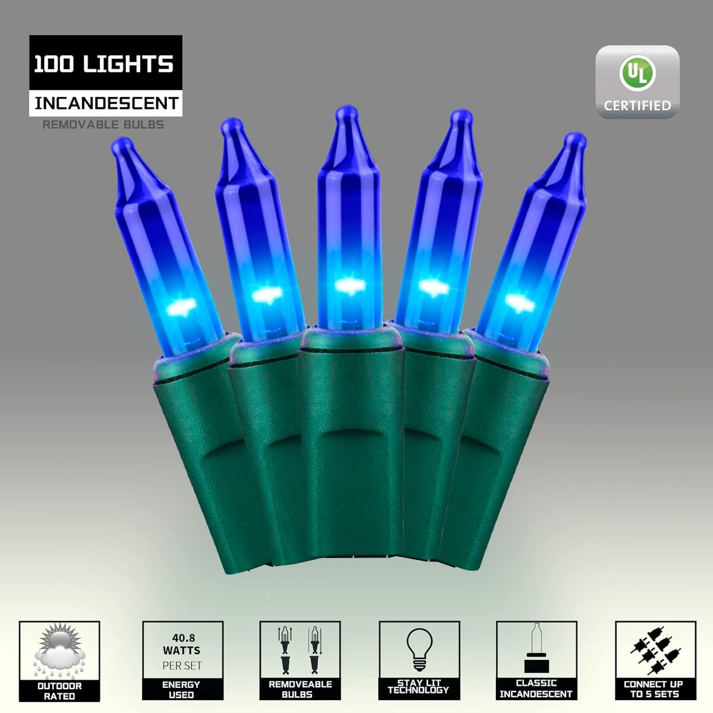 100LIGHTS Blue Extra-Bright Mini String Lights - Waterproof 5.98m Set for Holiday & Party Decor