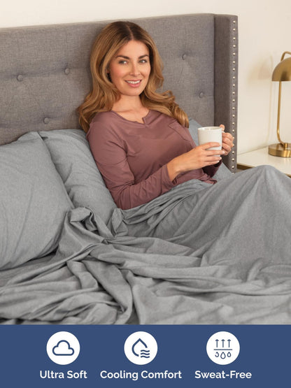 Skiennix Extra Deep Queen Sheet Set - 6 Piece Breathable Cooling Bedding - Soft Wrinkle-Free Heathered Grey