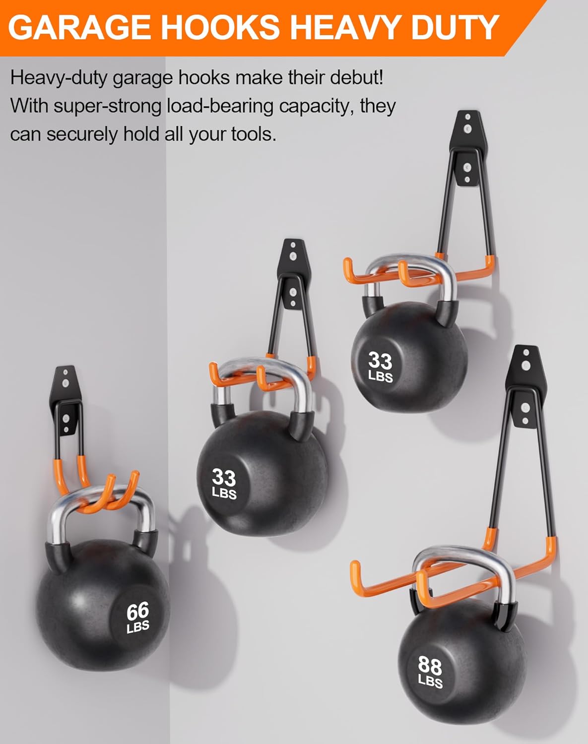 QcoQce Heavy-Duty Garage Hooks - 14 Pack Wall Mount Storage Solution for Bikes, Ladders & Tools | Orange