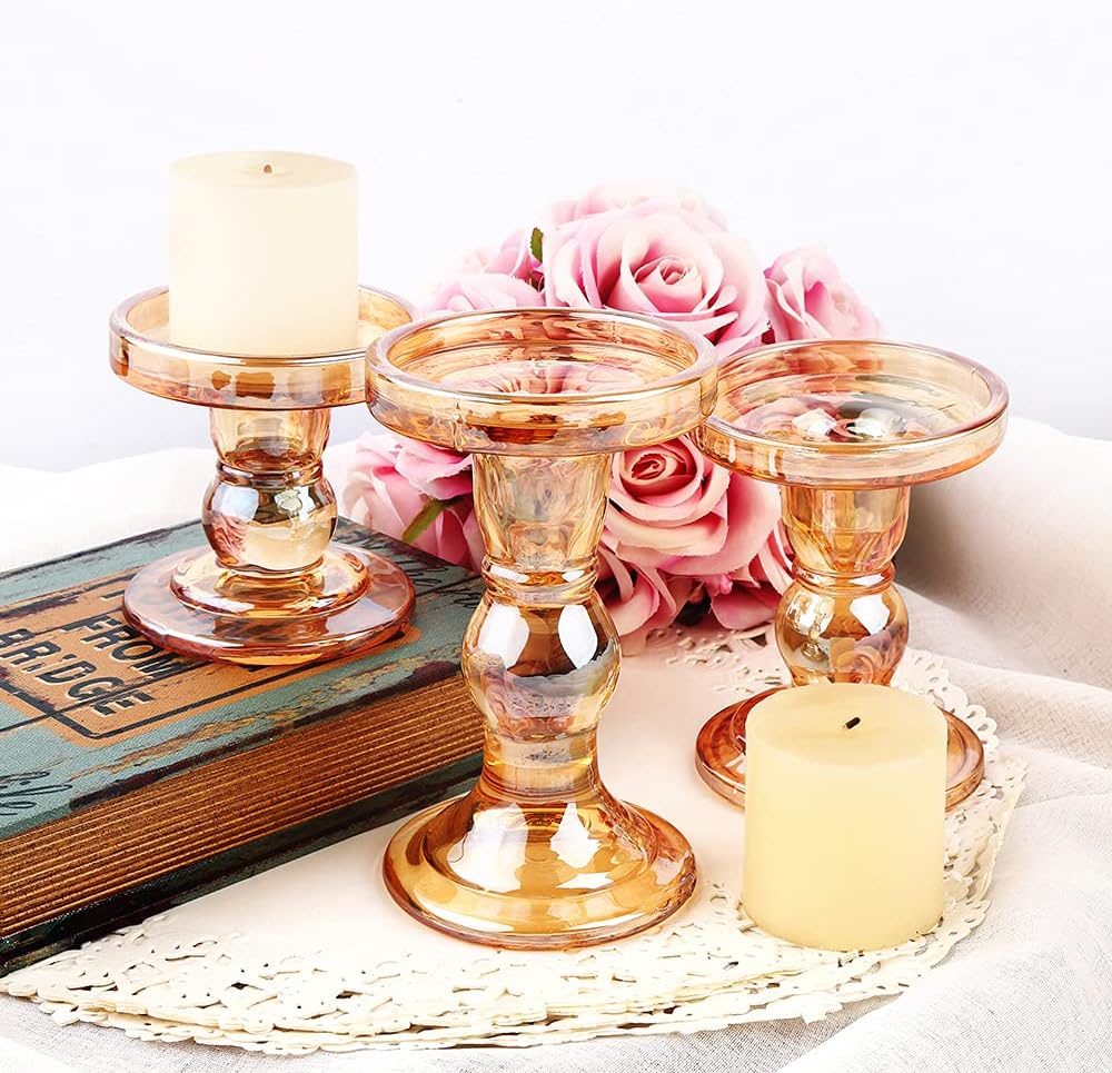 Regine Switzerland Glass Candlestick Set - Elegant Crystal Holders for Christmas & Weddings | 3-Piece Clear Design