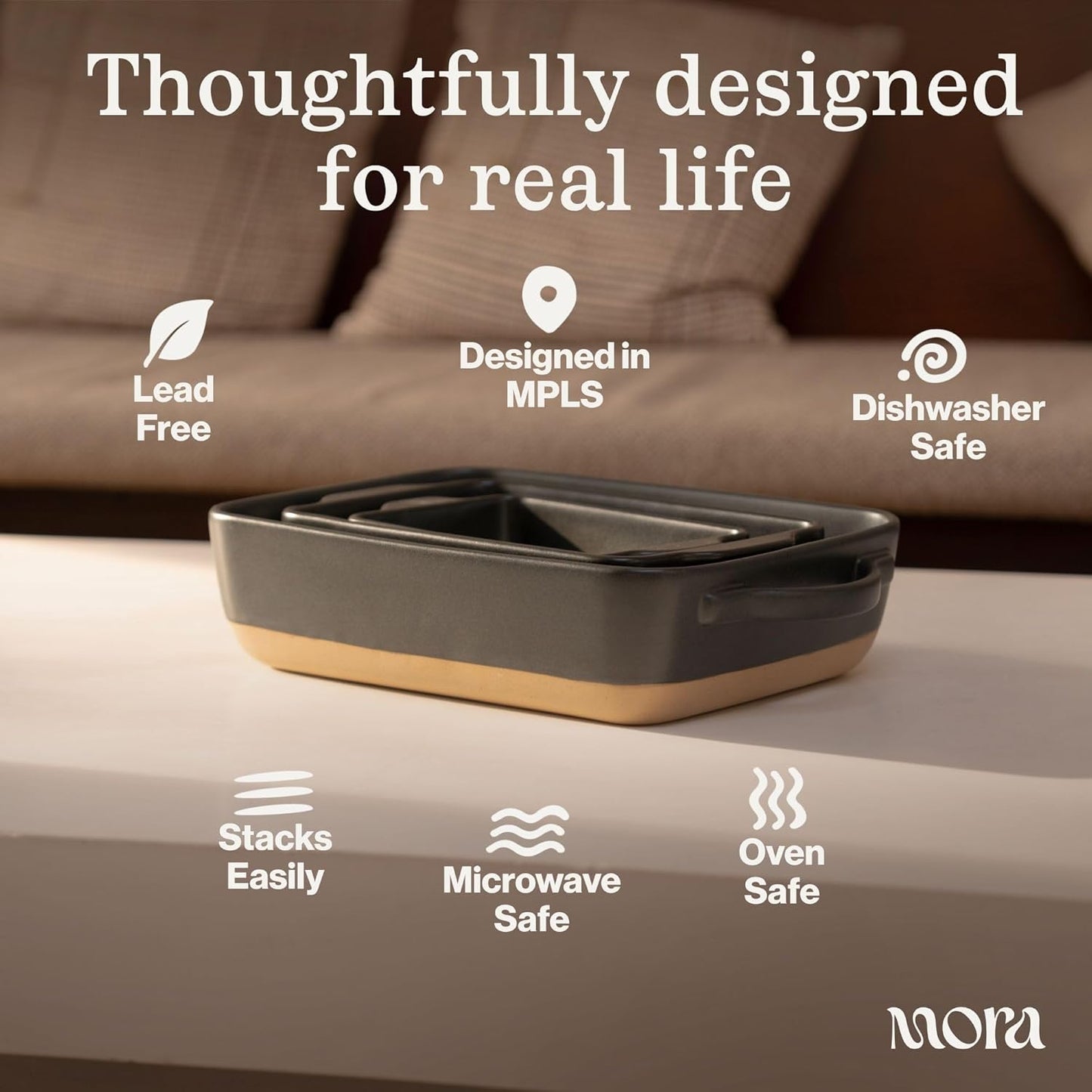 Mora Ceramic Baking Dishes Set of 2 - Versatile Casserole & Loaf Pans | 7x11 in, Porcelain, Freezer Safe - Liquorice