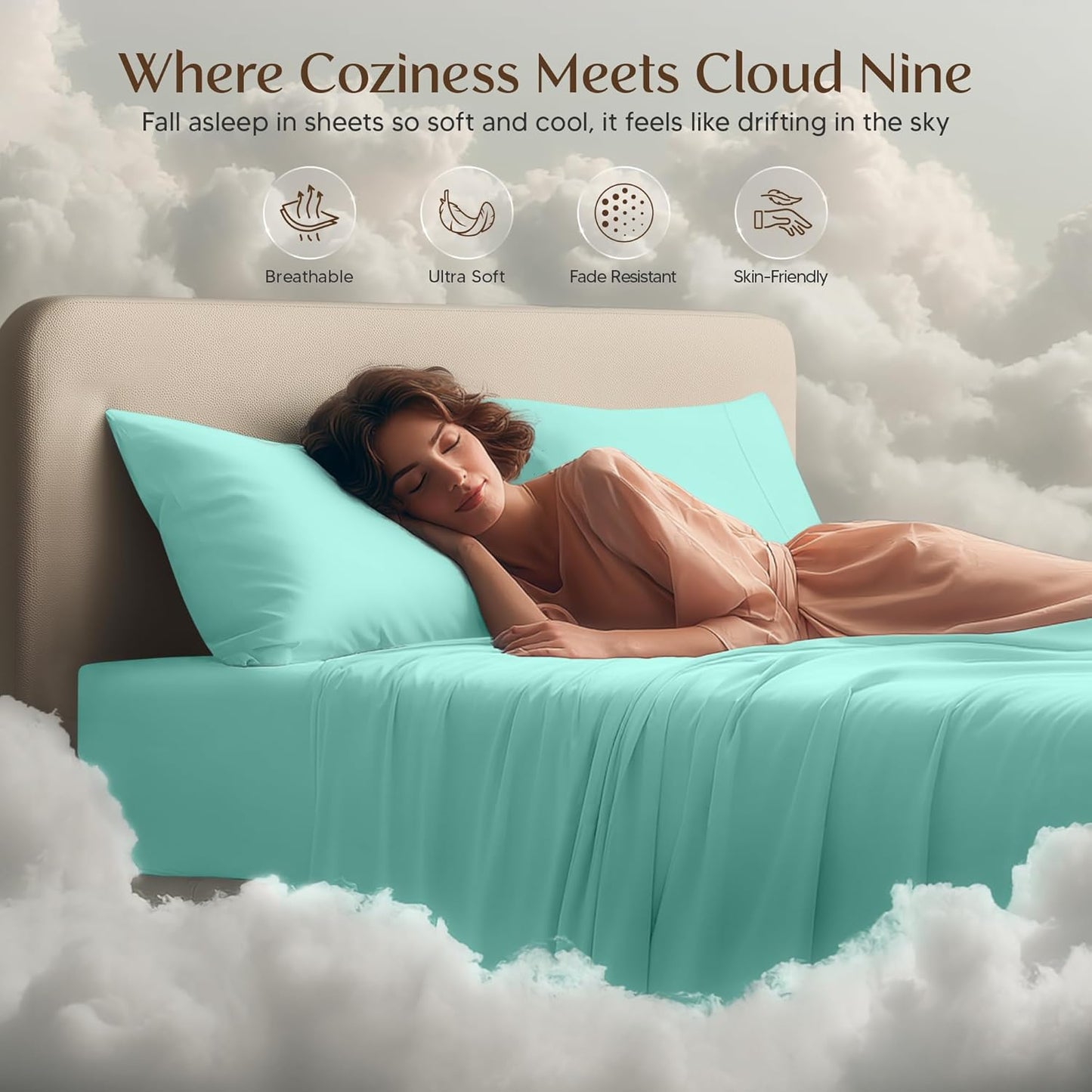 Utopia Bedding Queen Size Sheet Set - Soft & Breathable 4-Piece Microfiber Bedding | Oeko Tex Spa Blue