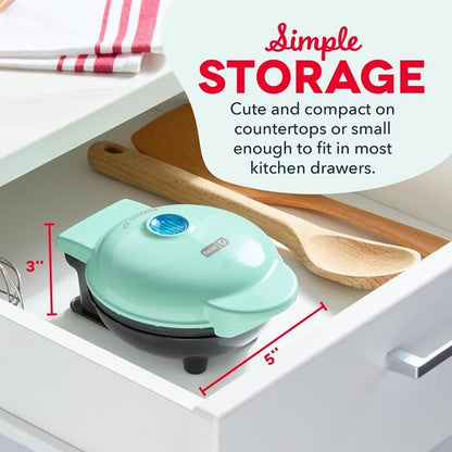 Dash Mini Waffle Maker - Compact Electric Iron for Easy Homemade Treats - Nonstick & Easy to Clean - Aqua