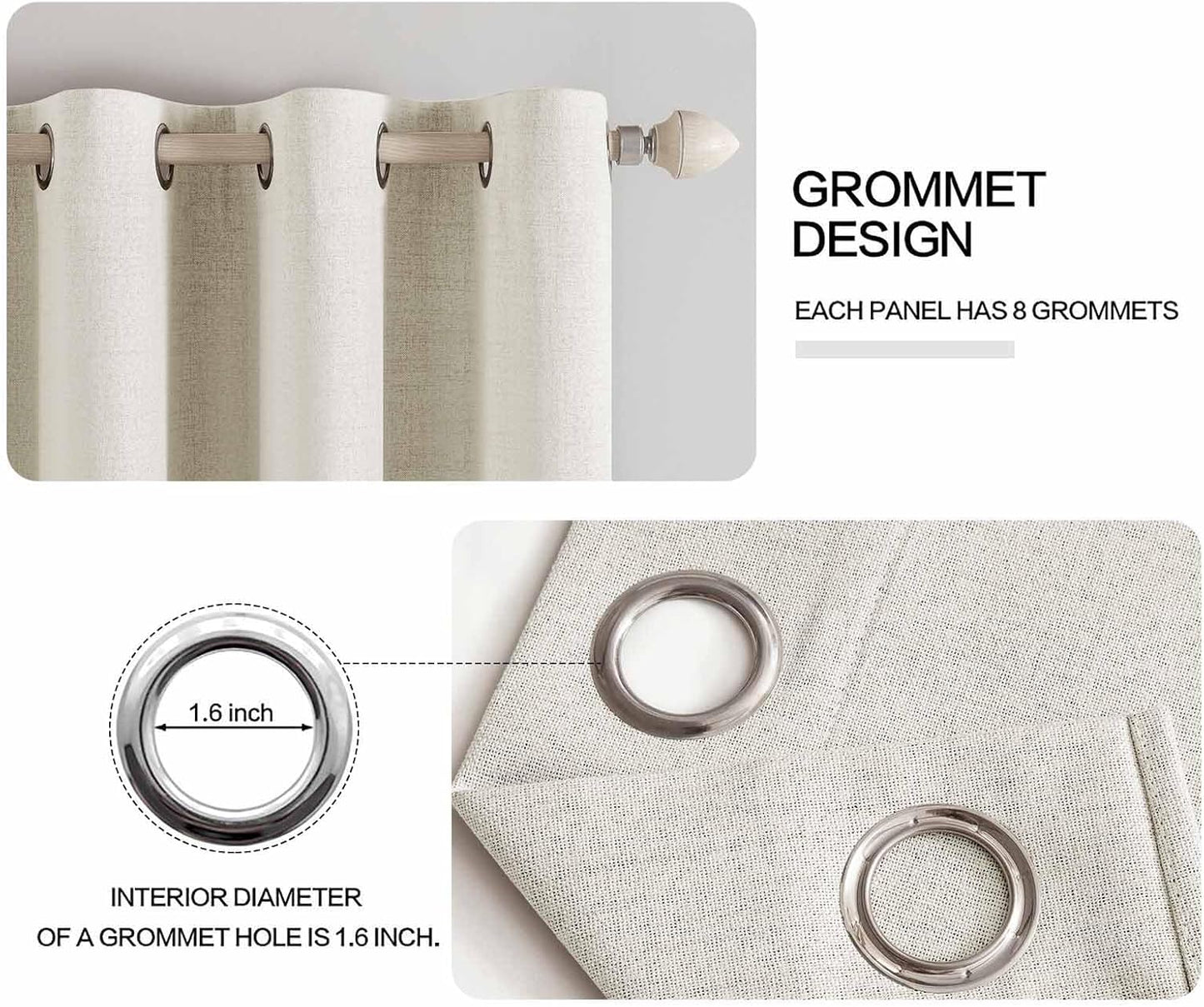 MIULEE Linen Texture Curtains - 100% Blackout Thermal Insulated Drapes | Beige, 52x63 Inch (2 Panels)