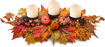 Thanksgiving Centerpiece - Artificial Gourd, Pumpkins, Pine Cones & Maple Leaves | Harvest Table Decor