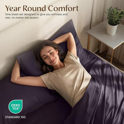 Utopia Bedding King Size Sheet Set – 4 Piece Bed Sheets, Soft and Breathable Microfiber, Includes 1 Fitted Sheet, 1 Flat Sheet and 2 Pillowcases – Oeko Tex (Dark Purple)