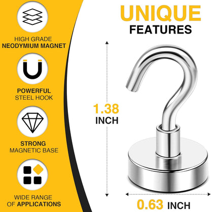 N52 Magnetic Hooks by [Brand Name] - 30lbs Pulling Force Rare Earth Magnet with Countersunk Eyebolt