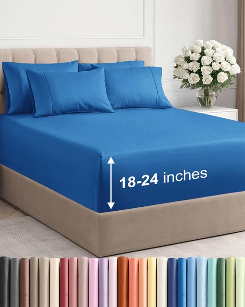 Extra Deep Full Sheet Set - 6 Piece Breathable and Cooling Sheets - Hotel Luxury Bedding for Women, Men, Kids & Teens - Easy & Secure Fit - Soft, Wrinkle Free & Comfy - Extra Deep Pockets - Royal Blue