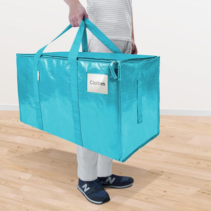 TICONN Extra Large Heavy-Duty Moving Bags - Durable Storage with Zippers & Handles | 2 Pack, Aqua