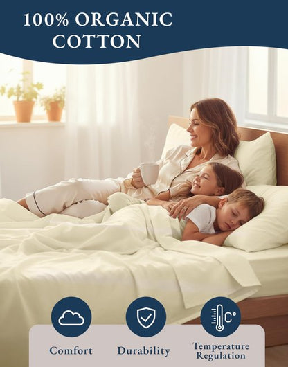 LANE LINEN 100% Organic Cotton Twin XL Sheets Set, 3-Piece Pure Organic Cotton Percale Sheets, Cotton Bedsheets, Ultra Soft Bedding Sheets, Breathable, Fits Mattress Upto 15" Deep - Natural