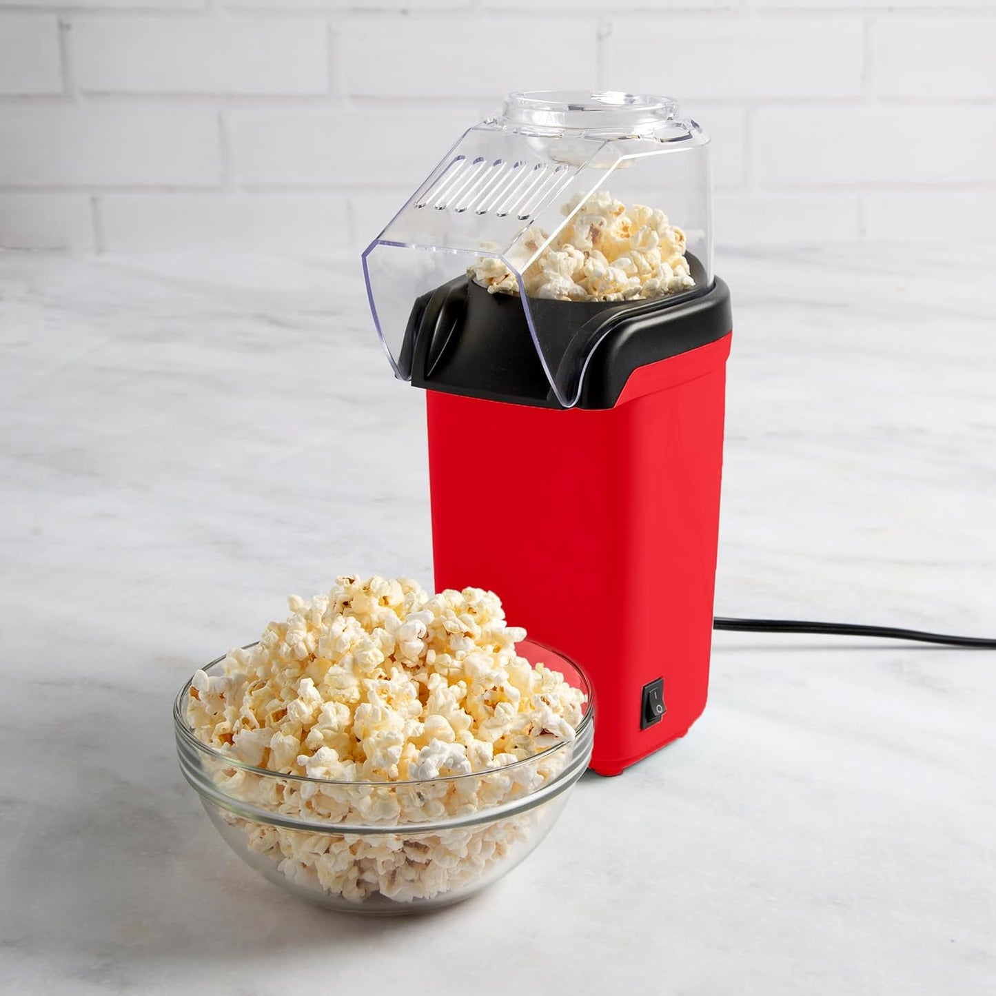 Tasty Hot Air Popcorn Popper - Healthy, Quick Popcorn Maker with Measuring Cup & Butter Warmer | 8 Cups, Red