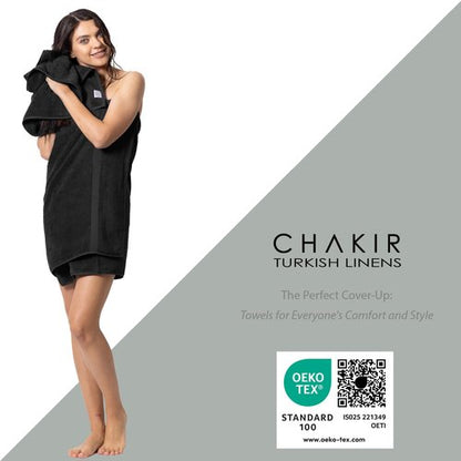 Chakir Turkish Linens | Hotel & Spa Quality 100% Cotton Premium Turkish Towels | Soft & Absorbent (3-Piece Towel Sets, Black)