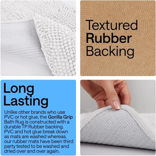 GORILLA GRIP Bath Rug Mat - Thick Soft Absorbent Chenille | Quick Dry Microfiber, 30x20, White