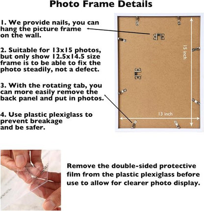 JCJMY 13x15 Picture Frame - White Wall Mount for Horizontal or Vertical Display | Shatter-Resistant Plexiglass