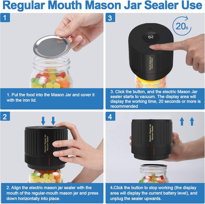 Skiennix Electric Mason Jar Vacuum Sealer Kit - 48-Piece Set with Lids & Rings for Regular Mouth Jars