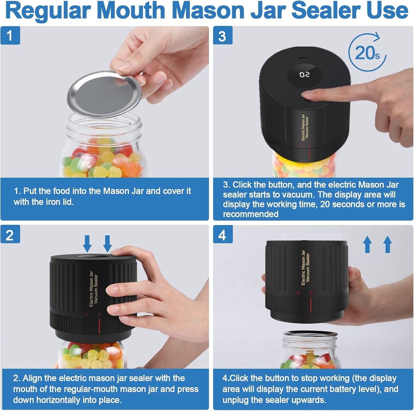 Skiennix Electric Mason Jar Vacuum Sealer Kit - Black & Pink for Fresh Food Storage