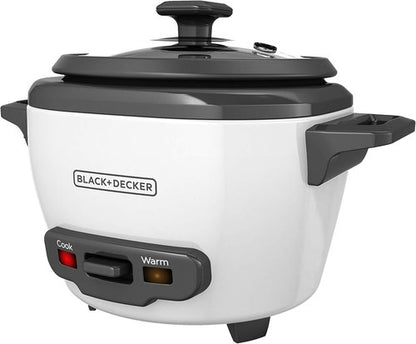 BLACK+DECKER 3-Cup Rice Cooker - One-Touch Operation, Removable Non-Stick Bowl, Steaming Basket | White