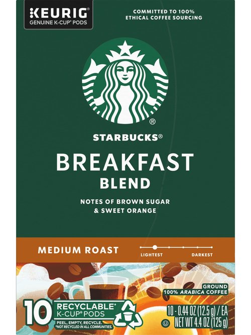 Starbucks Coffee K-Cup Pods, Breakfast Blend Medium Roast, Ground Coffee K-Cup Pods for Keurig Brewing System, 10 CT K-Cup Pods Per Box (Pack of 3 Boxes)