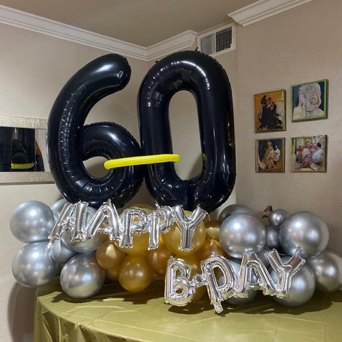 Black Balloon Number 6 - 40 Inch Self-Inflating Foil Balloon for 6th & 16th Birthday Celebrations