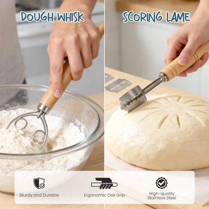 RORECAY Sourdough Bread Proofing Basket Set - 9" Round & 10" Oval Cane Baskets with Dough Tools