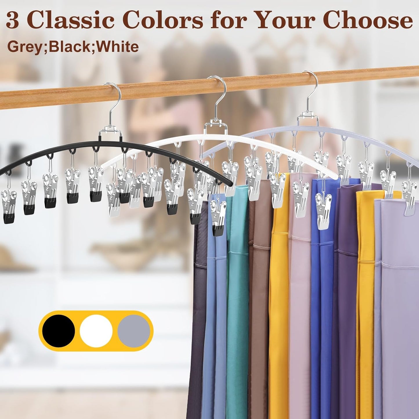 Skiennix Legging Organizer - 360° Swivel Space-Saving Metal Hangers with 20 Clips | White, 2-Pack
