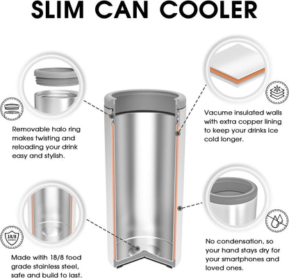 TILUCK Slim Can Cooler - Insulated Stainless Steel for Beer & Hard Seltzer | 12 oz U.S. Flag Design