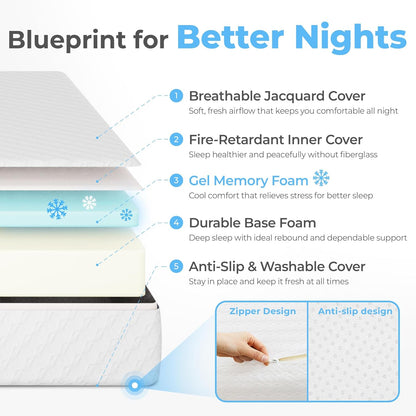 Neo Sleep 10 Inch Twin Cooling Gel Memory Foam Mattress - Medium Firm, Pressure Relief, CertiPUR-US Certified