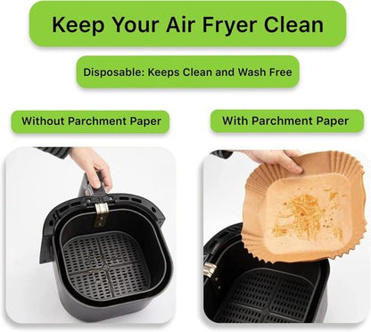 Air Fryer Liners - 100PCS Unbleached Non-Stick Parchment Paper for 5 to 8 Qt Air Fryers | 7.9 Inch