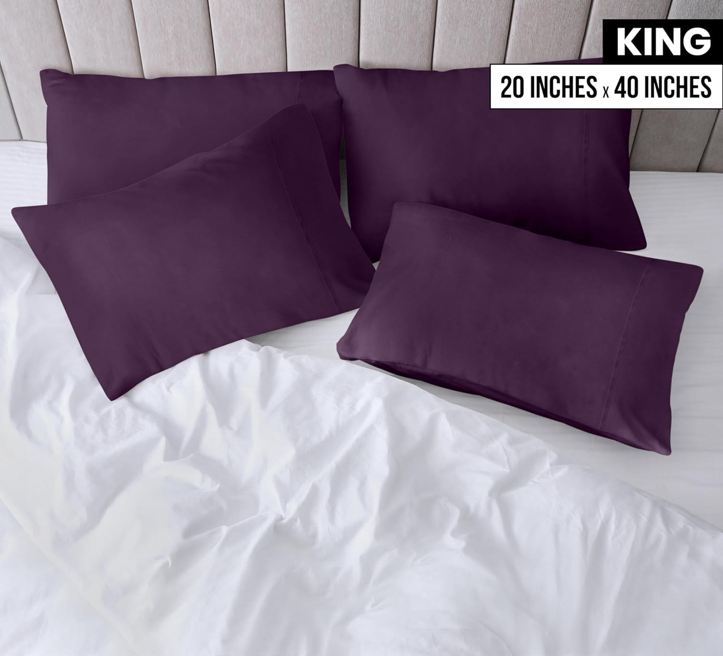 Utopia Bedding King Pillow Cases - Soft Brushed Microfiber - 4 Pack, 20 X 40 Inches, Purple