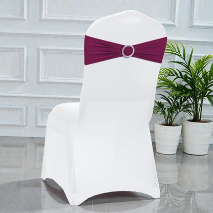 MDS Spandex Chair Sashes - Premium Stretch Covers with Buckle Slider | Pack of 25 - Eggplant