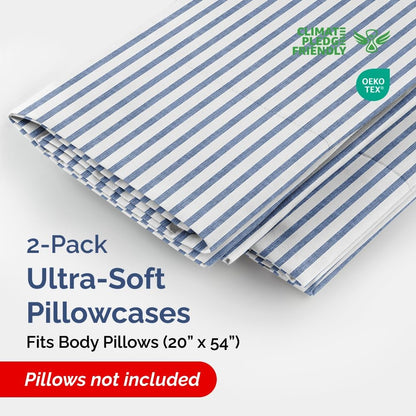 Skiennix Body Pillowcases Set of 2 | Soft, Wrinkle-Free 20x54 Pillow Covers for Side Sleepers - Blue Stripes