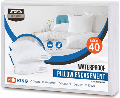 Utopia Bedding King Size Waterproof Pillow Protectors - Bed Bug & Dust Mite Proof Zippered Covers | Set of 4, White