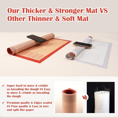 Skiennix Extra Thick Silicone Baking Mat - Large Non-Stick Pastry Mat with Measurements (16" x 24", Red)