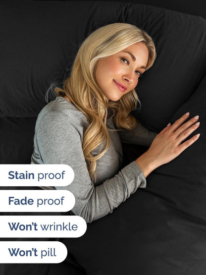 Skiennix Extra Deep Twin XL Sheet Set | 4-Piece Breathable Cooling Bedding - Soft, Wrinkle-Free, Black