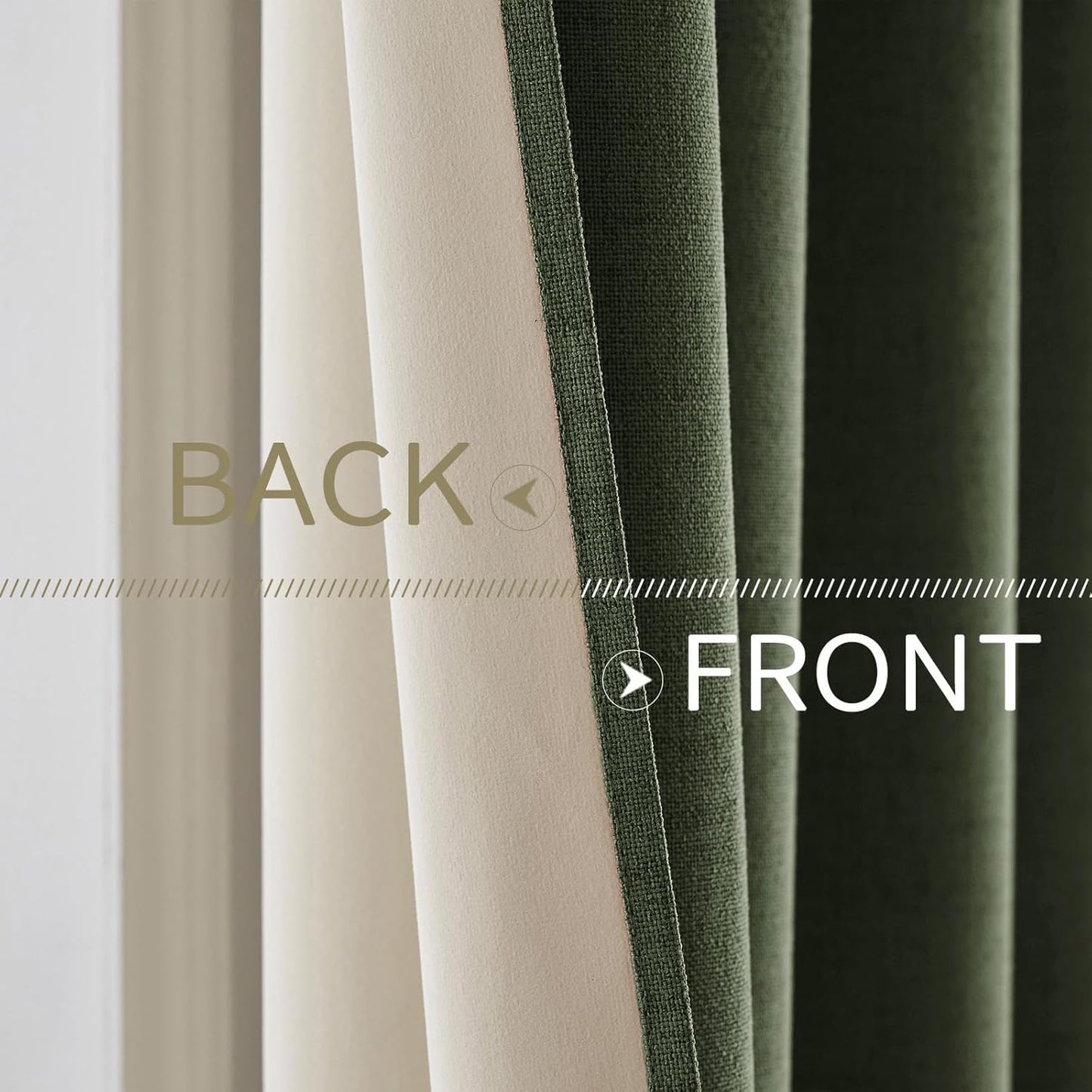 MIULEE 100% Blackout Linen Textured Curtains - Thermal Insulated Olive Green Drapes | 52 x 54 Inch (2 Panels)