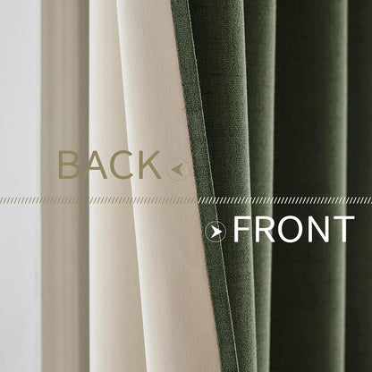 MIULEE 100% Blackout Linen Textured Curtains - Thermal Insulated Olive Green Drapes | 52 x 54 Inch (2 Panels)