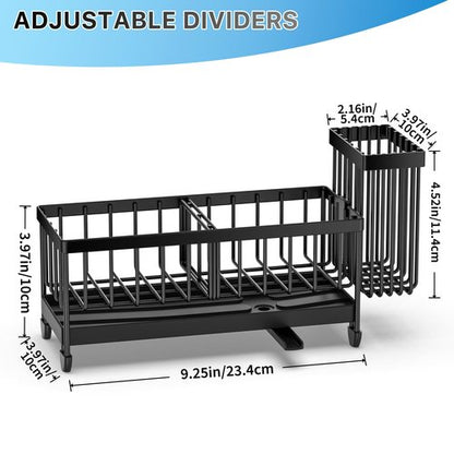 Cisily Sponge Holder for Kitchen Sink, Sink Caddy Organizer with High Brush Holder, Kitchen Countertop Organizers and Storage Essentials, Rustproof 304 Stainless Steel (Black, 9.25″)