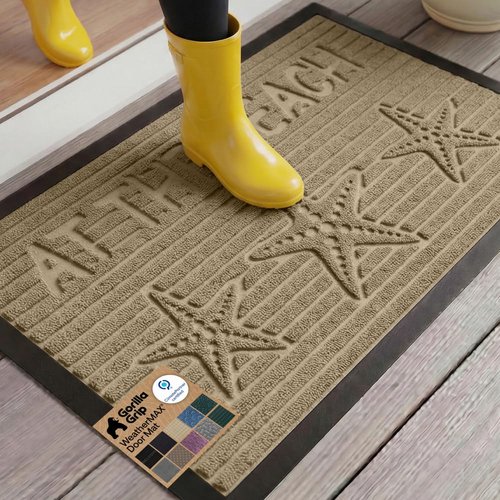 GORILLA GRIP 100% Waterproof All-Season WeatherMAX Doormat 35x23, US Designed Natural Rubber, Stain and Fade Resistant, Low Profile Indoor Outdoor Door Mats, Easy Clean Patio Mat, Sand Beach