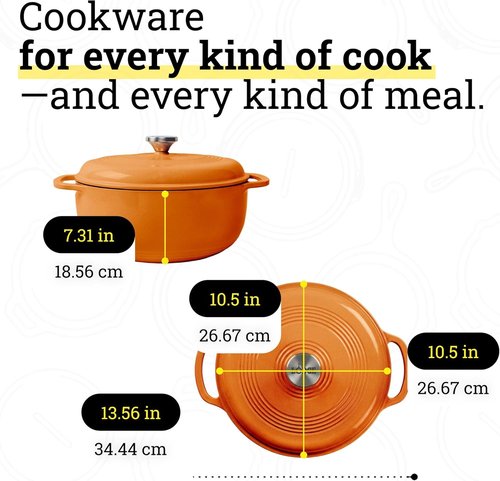 Lodge Enamel Cast Iron Dutch Oven - 6 Quart Moisture-Sealing Lid & Dual Handles - Apricot Color
