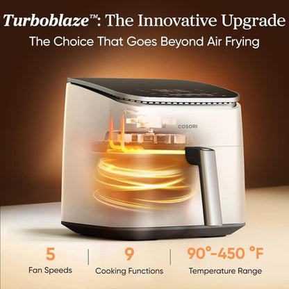 Cosori 9-in-1 TurboBlaze Air Fryer - Smart Control, 6 Qt, Precise Heating & Shake Reminders - Cream