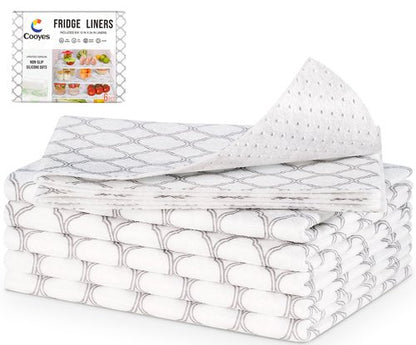 Cooyes Non Slip Refrigerator Liners, 2-in-1 Fridge Mats and Fresh-Keeping Shelf Liners, Absorbs Excess Moisture, BPA-Free, Multiple Sizes for Glass Shelves Kitchen Cabinets Drawers, 6 Pack, 12" × 24"