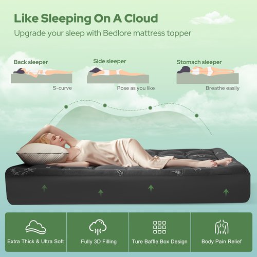BEDLORE RV Queen Mattress Topper Viscose Derived from Bamboo,Pillow Top Mattress Pad with Stretchable Pockets for 6"-15" Mattress, Soft Breathable Mattress Topper for Back Pain Relief(Dark Gray)