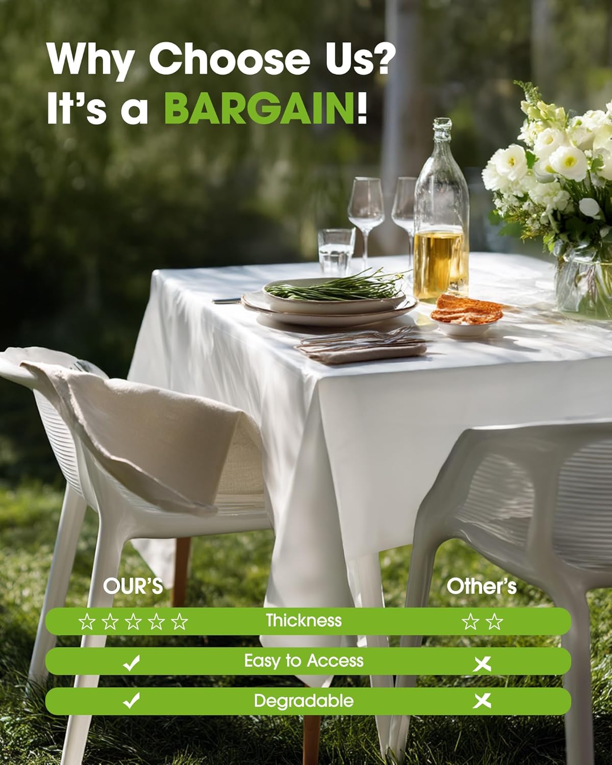 Pureegg Disposable Plastic Tablecloths - 10 Pack, 54 x 72 Inch, Sturdy & Leakproof for Parties, Picnics, Weddings | White